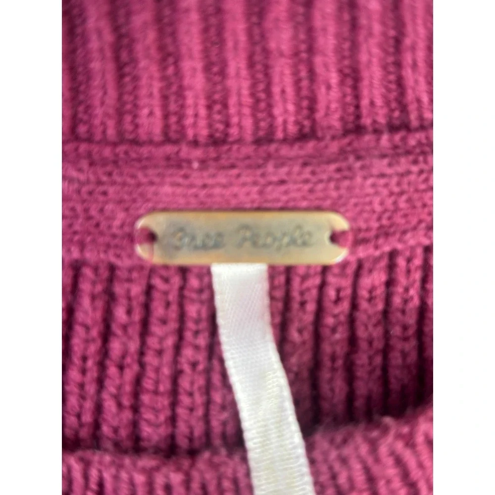 Free People Oversized Mock Neck Ribbed Sweater Berry Magenta Dolman Sleeve S/P